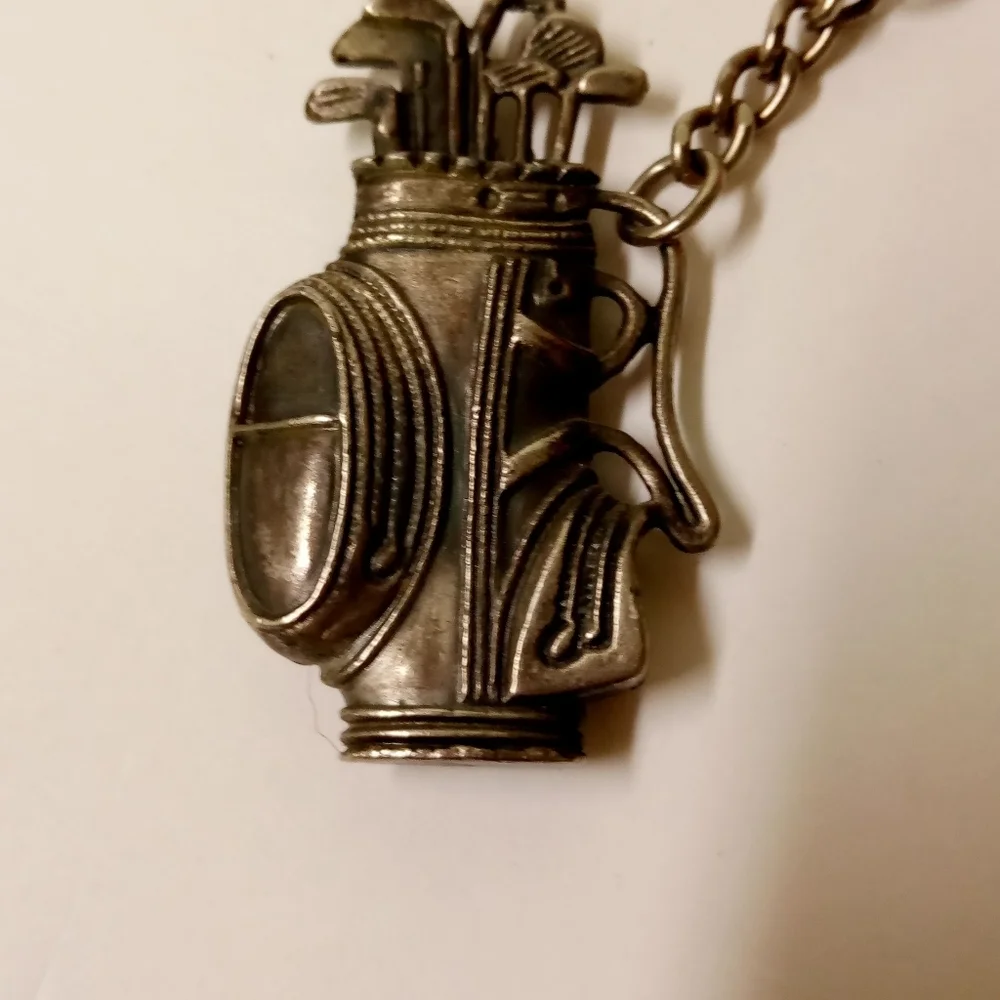 GOLF Bag Keychain Sculpted Clubs Keyring Pewter Bag Clip Keytag Golfing Golfer